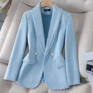 S-4XL Women's blazer outerwear new high-end feeling top Rough tweed luxury style blazer jacket for party