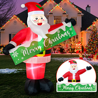Santa Claus Inflable Gigante de Navidad con Pancarta Iluminada con LED, Decoración para Jardín Exterior, Accesorios para Fiestas Navideñas