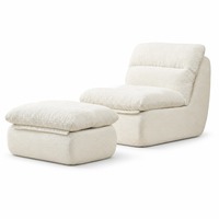 Fauteuil de salon sans accoudoirs en velours côtelé avec repose-pieds et housse amovible - Meubles de salon
