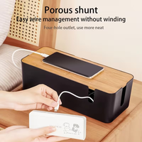 Boîte de rangement de câbles de bureau avec couvercle en bois, organisateur de câbles d'alimentation et de chargeurs, boîte de gestion des câbles avec couvercle en bois