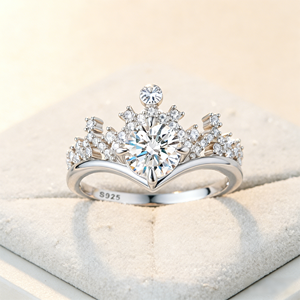 Anillo de Compromiso de Plata de Ley 925 con Forma de Corona, Zirconia Redonda de Corte Brillante, Engaste Pavé, Joyería Romántica para Mujer - Product Image 5