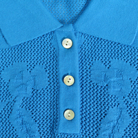 Vente en gros polo bleu à manches courtes boutonné personnalisé Pull tricoté unisexe en maille jacquard en coton acrylique pour femme