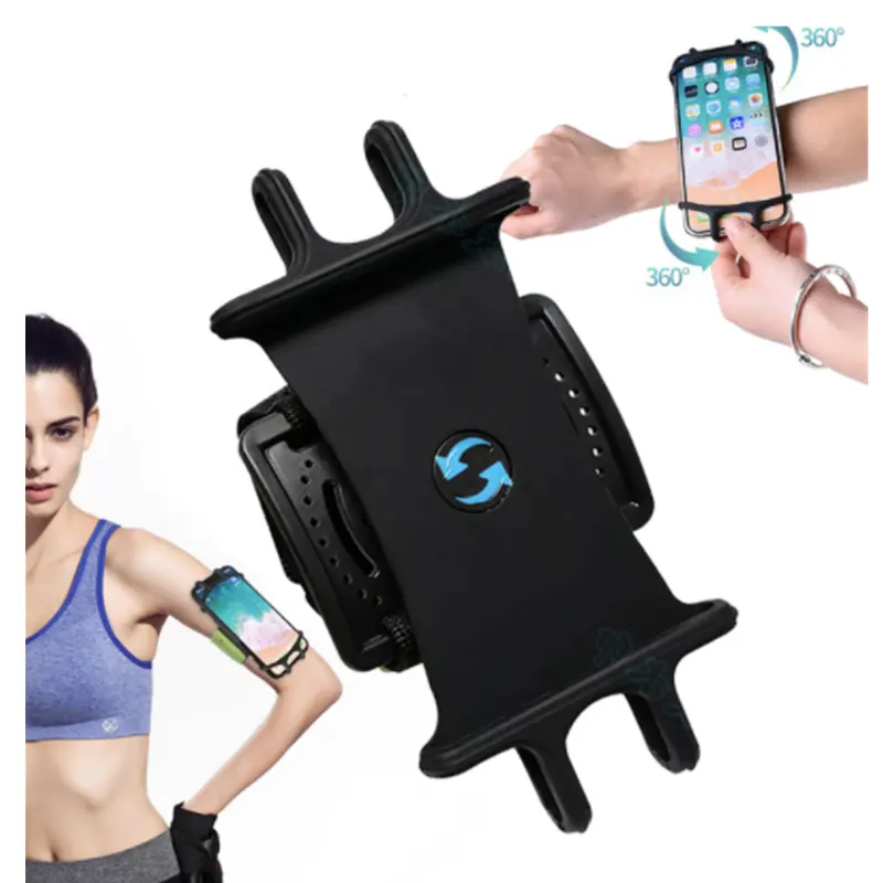 360 degree rotation universal silicone band armband mobile phone holder wristband cell phone mount for outdoor sport running