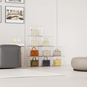 Acrylic Clear Transparent Handbag & Shoe <b>Storage</b> Organizer Custom Logo Stackable Giant Magnetic Display <b>Box</b> 10-20L 36x29x22cm - Product Image 3