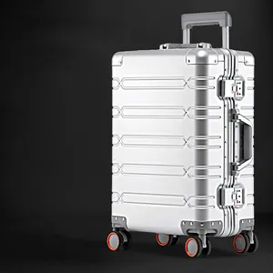 Tüm alüminyum-magnezyum alaşımlı seyahat bavul erkek iş haddeleme tekerlekler üzerinde bagaj arabası bagaj taşıma-ons kabin bavul