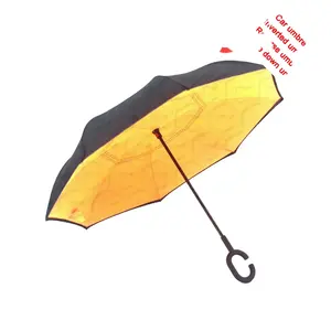 Unique c handle inverted Reflective Strip Safety Car Umbrella - Anti-uv Sun And Rain Inverted Umbrella Yellow style