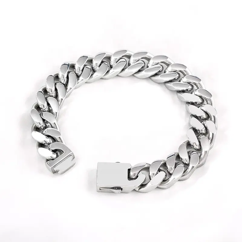Retro Punk Male Stainless Steel Jewelry Ornamental Charm Minimalist Chain Spliced Cuban Bracelets