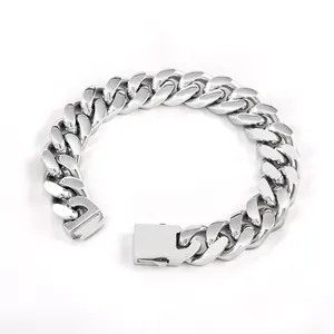 Retro Punk Male Stainless Steel Jewelry Ornamental Charm Minimalist Chain Spliced Cuban Bracelets