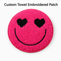 Patch en chenille personnalisé en usine, motif Cœurs et Yeux Roses, style luxueux, applique brodée ronde mignonne pour vêtements