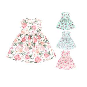 Vestido Casual sin Mangas para Niñas, Modelo BQA-188, 95% Poliéster, 5% Elastano, Color Rosa Floral, Estilo Línea A, Elástico - Product Image 1