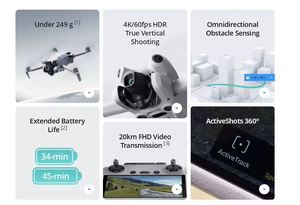 โดรนถ่ายภาพทางอากาศมืออาชีพรุ่น Mini 4 Pro Fly More Combo พร้อมรีโมทคอนโทรล RC 2 ของแท้ ครบชุด - Product Image 6