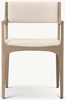 Fauteuil de salle à manger en chêne clair massif, structure en bois sculpté et courbé, coussin rembourré en tissu bouclé, chaise d'appoint moderne pour salle à manger