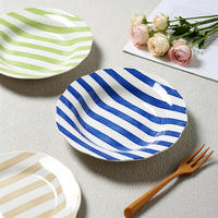 Service de vaisselle moderne en céramique peinte à la main, écologique, avec motifs lignaires colorés, assiettes et bols pour la maison, les restaurants et les fêtes