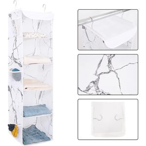 5 Shelves Hanging Closet Organizer 1 Pack Fabric <b>Storage</b> With 6 Side Pockets For Clothes <b>Shoes</b> Bedroom Use - Product Image 6