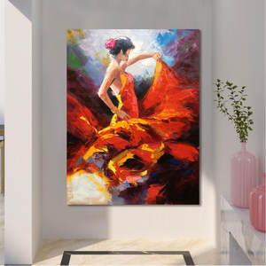 Original Art 100% peint à la main passionné <span class=keywords><strong>espagne</strong></span> fille <span class=keywords><strong>Flamenco</strong></span> <span class=keywords><strong>danse</strong></span> femmes à la main peinture à l'huile sur toile - Product Image 2