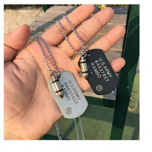 <span class=keywords><strong>Collar</strong></span> de Bala Nuevo <span class=keywords><strong>Collar</strong></span> con Placas de Identificación Cadena de Bolas Cadenas de Hip Hop Geniales Placas de Identificación de Metal para Hombre Regalos - Product Image 1