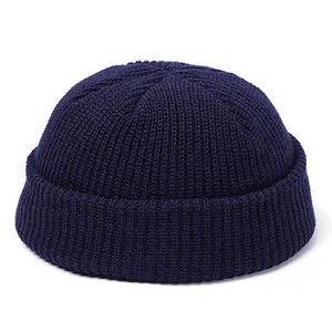 Noir court hiver tricot manchette chapeaux Docker marin pêcheur patineur bonnet manchette bonnet