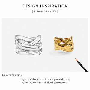 Interwoven <b>Ribbon</b> Ring Stainless Steel 14K Gold Vacuum Plated Adjustable <b>Wide</b> Band Gold and Silver Colors - Product Image 3