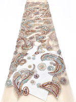 NI.AI Nouveau style Tissu en dentelle à sequins géométriques brodés, entièrement recouvert de sequins, tissu en dentelle perlée courte avec sequins