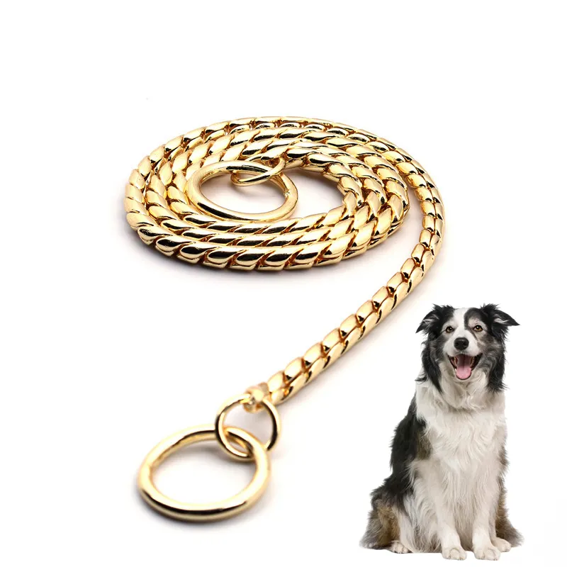 Snake Chain Stainless Steel Big Dog Chain Collar And Leash Pet Supplies Gold Silver Leash Training Dogs