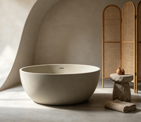 Baignoire autoportante en pierre artificielle à finition mate, forme ronde, baignoire de luxe pour la maison, l'hôtel, la villa, la salle de bain