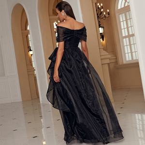 Abiti da sera eleganti <span class=keywords><strong>abito</strong></span> con volant abiti da festa con spalle scoperte abiti lunghi da sera formali neri modesti per le donne - Product Image 3
