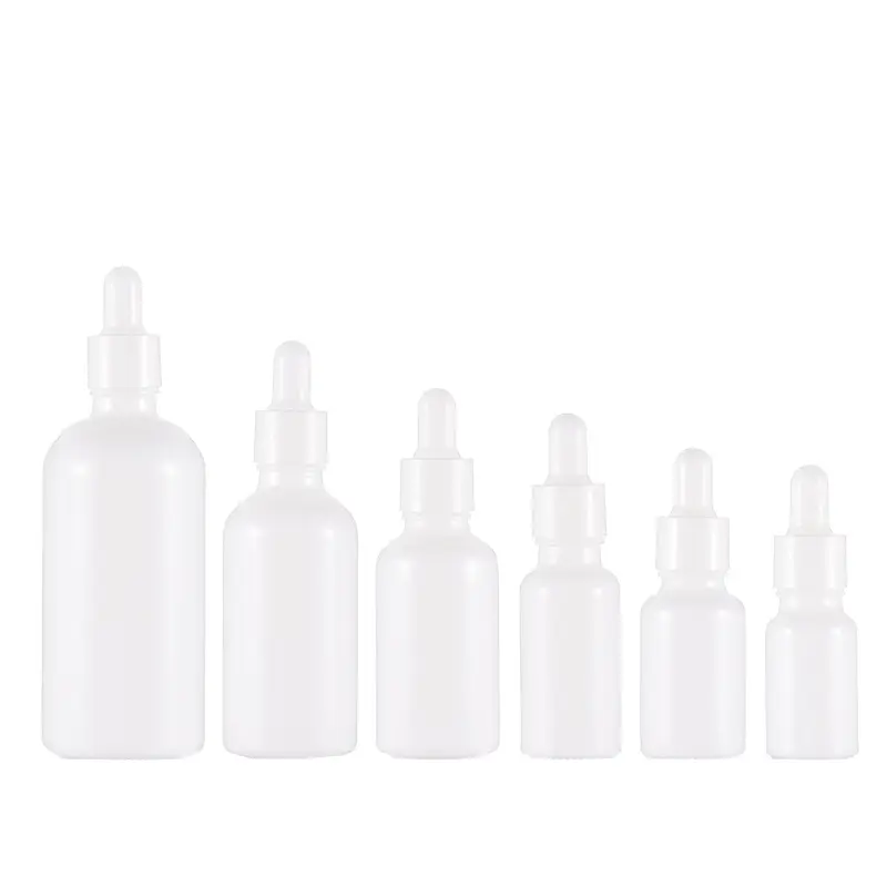 Botella de vidrio cuentagotas de aceite esencial blanco perla de 10ml 20ml 30ml 50ml con tapa blanca/negra