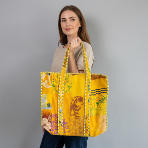 Sac fourre-tout bohème en coton à motifs floraux, poignée souple, ouverture supérieure, capacité 36-55L, usage quotidien, pour femme - Product Image 1