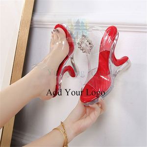 Sandali trasparenti a punta aperta con tacco rosso elegante alla moda - Product Image 2