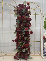 SMOOTH Neues Design Hochzeits-Blumenläufer Dunkelrot Burgunderrote Rosen Künstliche Blumenarrangements für Veranstaltungen