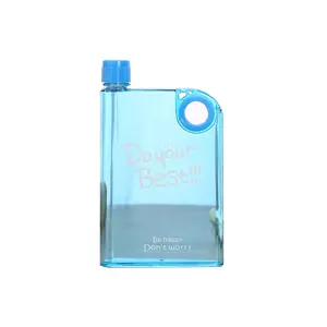 زجاجة مياه مربعة الشكل بحلقة حجم A5 زجاجة مياه بلاستيكية شفافة للمذكرات زجاجة مياه مسطحة محمولة مخصصة للمناطق الخارجية