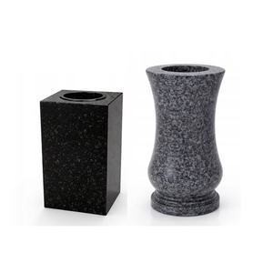 Jarrón de Granito Premium Estilo Art Deco para Recuerdo Conmemorativo, Redondo de 28 cm, Negro, Duradero, Ideal para Decoración Floral en Cementerios, Uso en Exteriores - Product Image 1