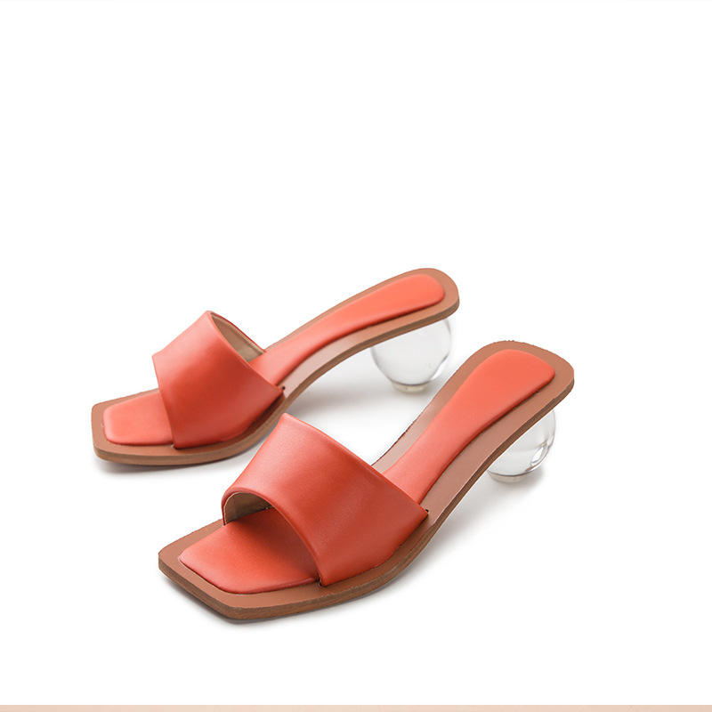 Factory Size 35-43 Clear Crystal Round Ball Heels Slippers Women