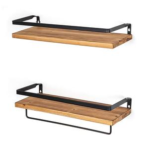 Yuka Wooden Wall <b>Shelf</b> 2 Tier Metal Bracket Storage <b>Rack</b> For Bathroom Kitchen Living Room - Product Image 5