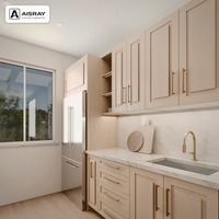 Meuble de cuisine sur mesure en chêne blanc, aménagement classique en U, idéal pour projets d'appartements, avec boîtes de rangement en MDF et rangements extractibles