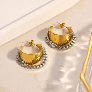 Pendientes de aro en forma de C, chapados en oro de 18k, de acero inoxidable, con diseño geométrico, para mujer, joyería de moda. - Product Image 3