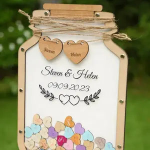 Kotak buku hati pernikahan dapat disesuaikan kotak buku hati pedesaan untuk tamu untuk pernikahan unik Mason Jar hati kayu
