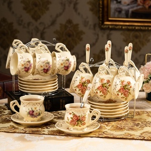 Ensemble de tasses à café en céramique BAMBUS, design floral, style rétro européen, luxe léger, pratique pour la maison, le bureau, le restaurant, le café - Product Image 4