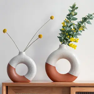 Nordic Modern Living Room Decoration Creative Flower Arrangement Home Decor Ceramic Donut Flower Vases