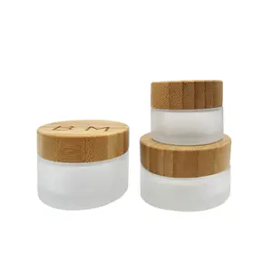 Frasco de vidro de bambu vazio para creme cosmético 10ml 20ml 30ml 50ml 100ml 200ml, creme para os olhos e rosto, com tampa de bambu