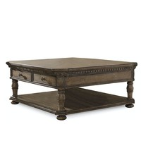 Meja Kopi Kayu Solid Mewah Ukiran Tangan Bentuk Persegi Desain Rustic Vintage Bergalur untuk Ruang Tamu