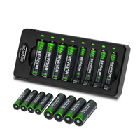 Kit de batteries rechargeables NiMH écologiques BEVIGOR 8 AA et 8 AAA avec chargeur rapide de bureau