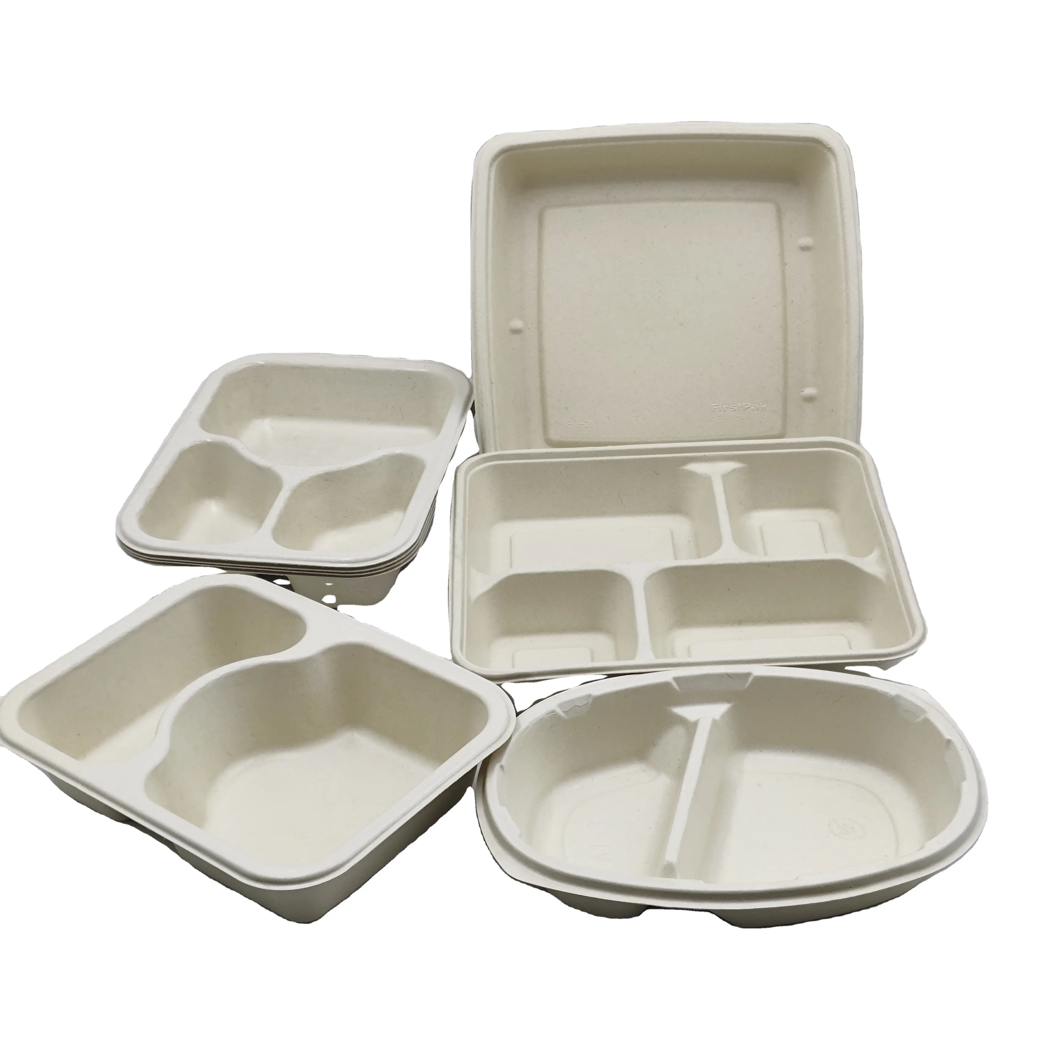 Couverts jetables biodégradables à 9 cellules avec boîte à lunch Bagasse écologique fabriquée avec couvercle