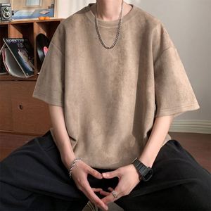 Men's Retro Summer American Style T <b>Shirt</b> Suede Casual Loose Fit Half Sleeved Basic Blank Short Sleeve T <b>Shirts</b> 230g - Product Image 1