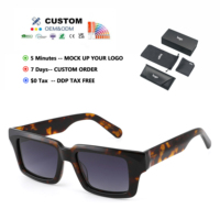 Lunettes de soleil rectangulaires vintage effet écaille pour hommes, monture en acétate, de marque de créateur, protection UV400, personnalisables avec logo, idéales pour l'extérieur – Nouveauté très prisée
