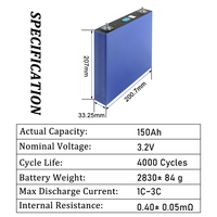 Sel Baterai LiFePO4 EV E 3.2V 150Ah Grade Baru Prismatic untuk Penyimpanan Energi Surya, RV, Kapal Pesiar, Golf Cart, UPS, 10000 Siklus -40C
