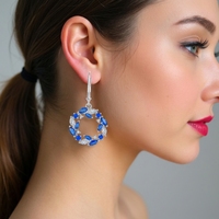 Boucles d'oreilles créoles pendantes QX personnalisées en argent sterling 925 plaqué or 18 carats avec zircon cubique bleu, fermoir à levier, pour femmes, vente en gros, usine OEM