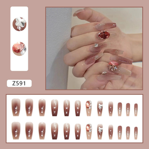 Venta al por mayor de <span class=keywords><strong>uñas</strong></span> postizas personalizadas de lujo de alta calidad acrílico <span class=keywords><strong>uñas</strong></span> postizas decoración de diamantes de imitación prensa francesa en <span class=keywords><strong>uñas</strong></span> 24 Uds - Product Image 4