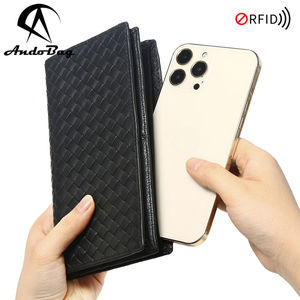 Portefeuilles longs rétro AndoBag pour hommes - Blocage RFID, grande capacité, emplacements multi-cartes, motif tissé - Product Image 2