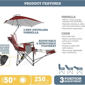 Chaise de plage Sport Brella avec parasol réglable UPF 50+ pour la plage et le camping - Product Image 3